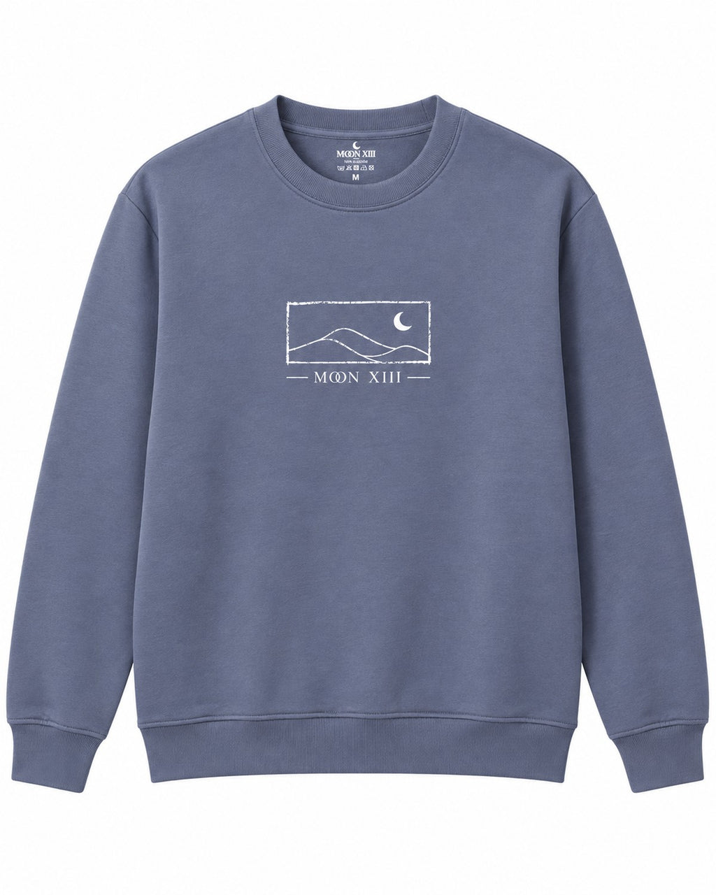 Sudadera Horizon Crewneck — plano delantero con el horizonte y MOON XIII estampados en el pecho