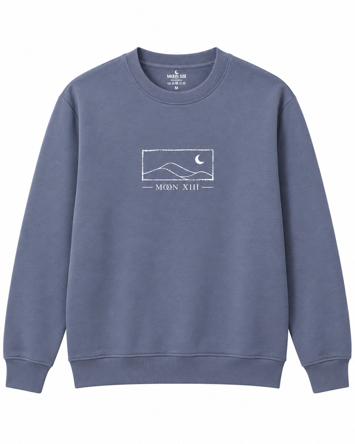 Sudadera Horizon Crewneck — plano delantero con el horizonte y MOON XIII estampados en el pecho