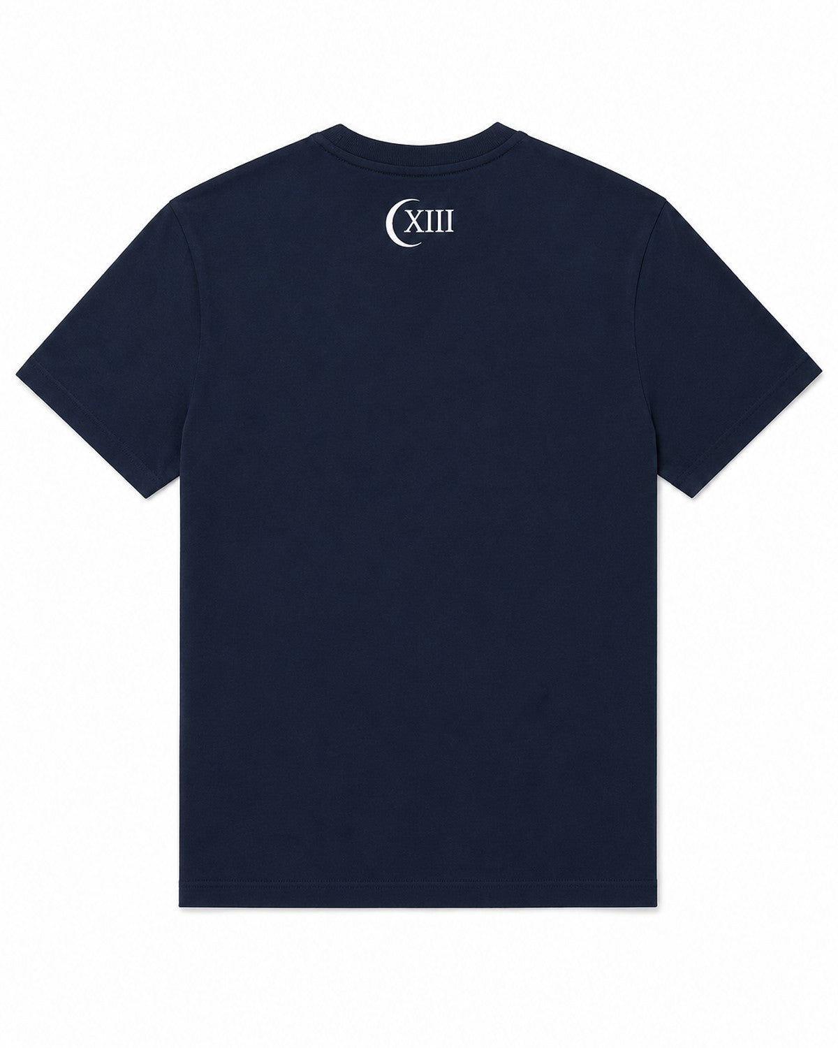 Camiseta Atlantic Navy — plano trasero con luna y numeral XIII